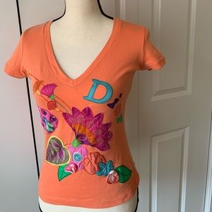 Christian Dior Designer  Ladies’ Orange Melon T-shirt top Size 4